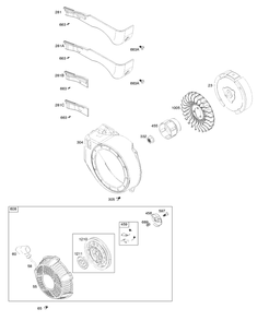 Blower Housing, Flywheel, Rewind Starter Diagram and Parts List for 83132-0019-F1  Briggs and Stratton Engine